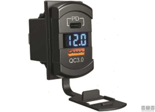 PRESA USB+TYPEC+VOLTMETER TIPO CARLING